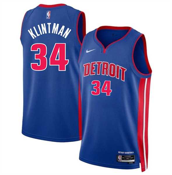 Men%27s Detroit Pistons #34 Bobi Klintman Blue 2024 Icon Edition Stitched Jersey Dzhi->golden state warriors->NBA Jersey